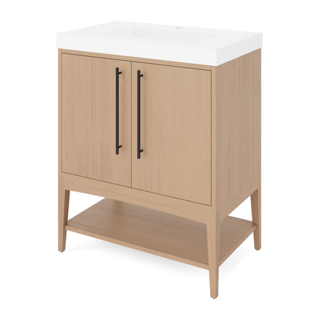 Jeffrey Alexander Tempest 30" Natural Oak Single Sink Bathroom Vanity with White Resin Top - Single-Hole Faucet Top - VKTEM30NOWDNORE