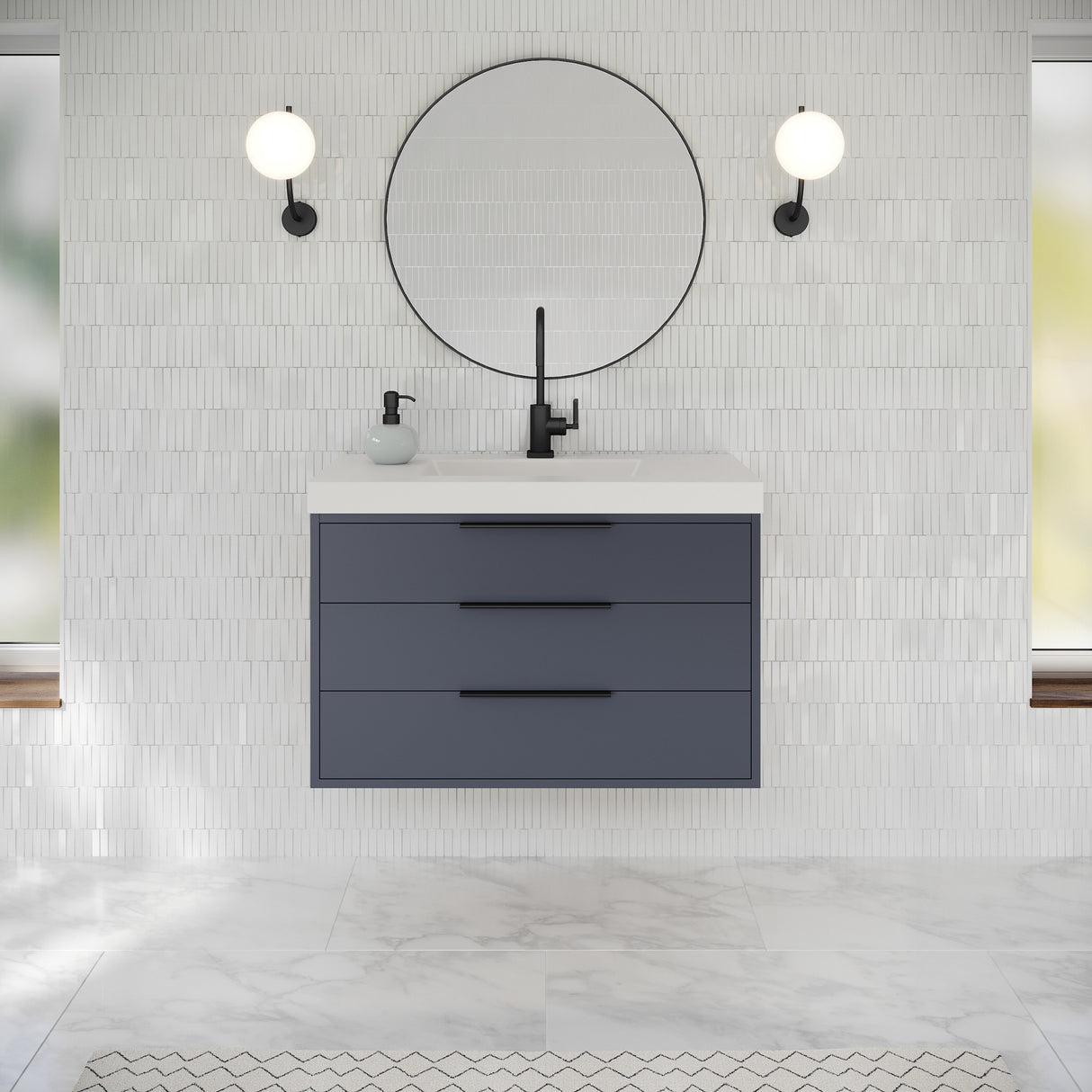 Jeffrey Alexander Gardner 37" Blue Steel Single Sink Bathroom Vanity with White Resin Top - Single-Hole Faucet Top - VKGAR36BSRE product image 2