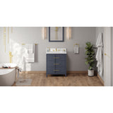Jeffrey Alexander Katara 30" Blue Steel Single Sink Bathroom Vanity with White Quartz Top - 8 in. Widespread Faucet Top - VKITKAT30BSWQR