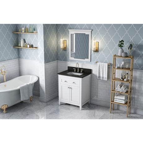 Jeffrey Alexander Chatham 30" White Single Sink Bathroom Vanity with Black Granite Top - 8 in. Widespread Faucet Top