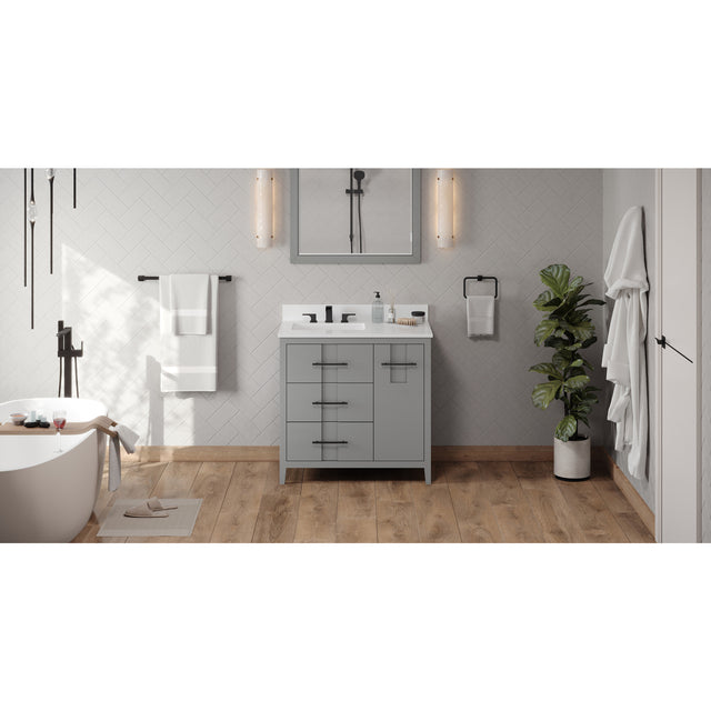 Jeffrey Alexander Katara 36" Grey Single Sink Bathroom Vanity with White Quartz Top - 8 in. Widespread Faucet Top