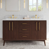Jeffrey Alexander Dashwood 60" Dark Walnut Double Sink Bathroom Vanity with White Carrara Marble Top - 8 in. Widespread Faucet Top