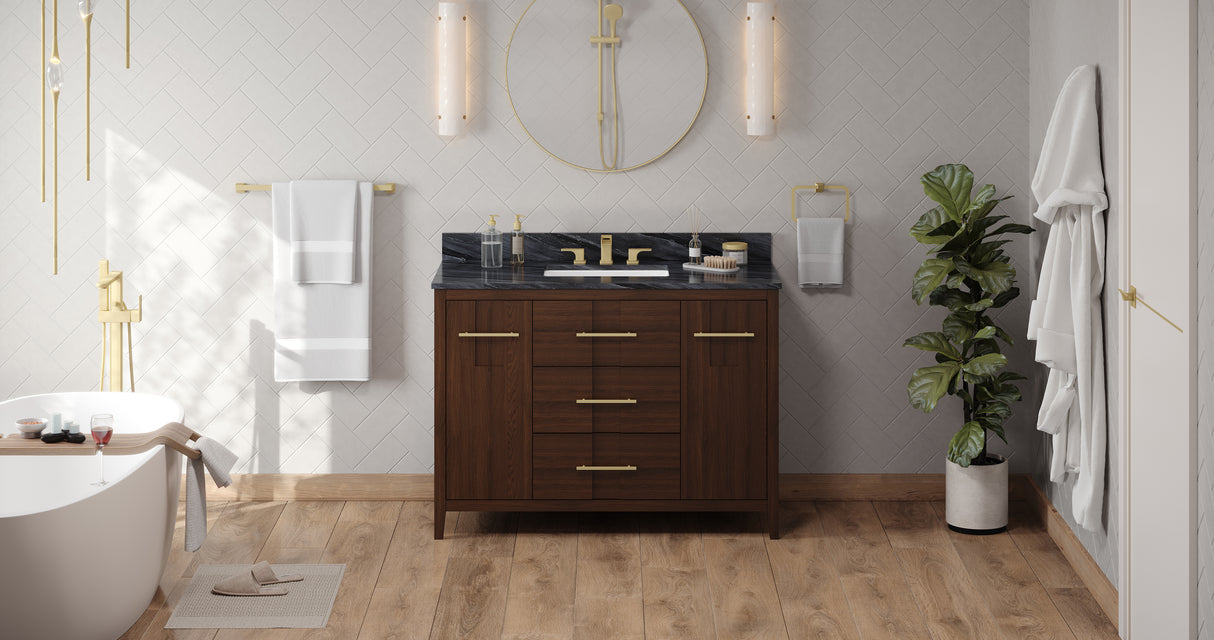 Jeffrey Alexander Katara 48" Dark Walnut Single Sink Bathroom Vanity with Grey Marble Top - 8 in. Widespread Faucet Top product image 6
