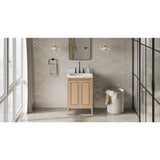 Jeffrey Alexander Percival 24" Natural Oak Single Sink Bathroom Vanity with Calacatta Vienna Quartz Top - 8 in. Widespread Faucet Top