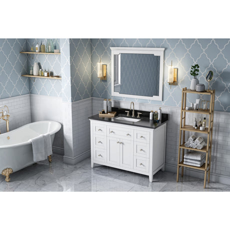 Jeffrey Alexander Chatham 48" White Single Sink Bathroom Vanity with Black Granite Top - 8 in. Widespread Faucet Top