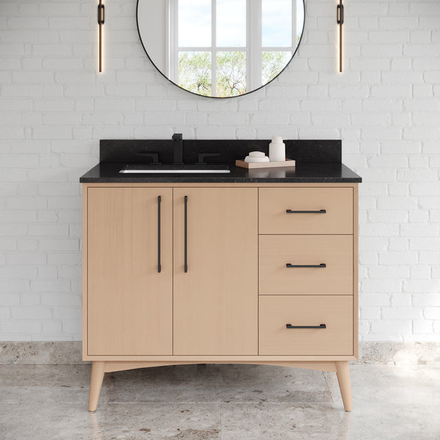 Jeffrey Alexander Dashwood Natural Oak Single Sink Bathroom Vanity with Black Granite Top - 8 in. Widespread Faucet Top - VKITDAS42NOBGR