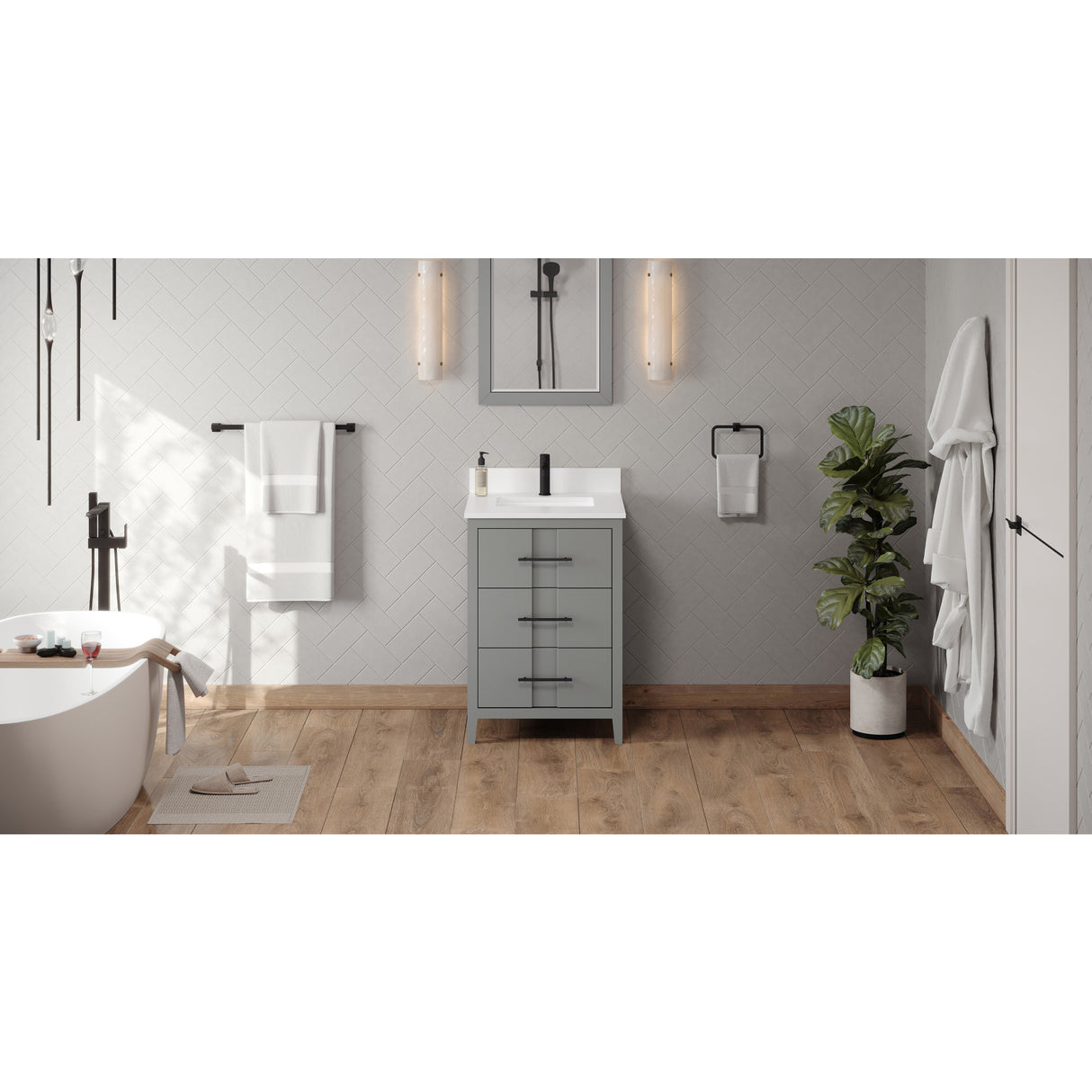 Jeffrey Alexander Katara 24" Grey Single Sink Bathroom Vanity with White Quartz Top - 8 in. Widespread Faucet Top - VKITKAT24GRWQR1