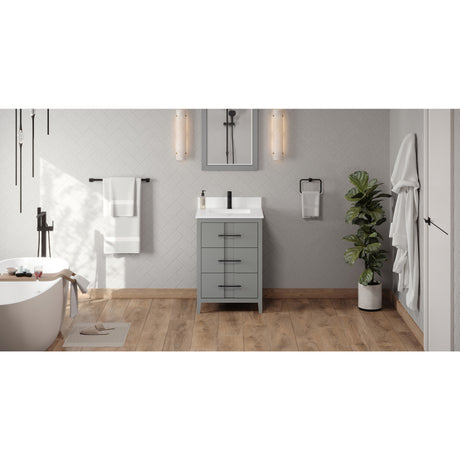 Jeffrey Alexander Katara 24" Grey Single Sink Bathroom Vanity with White Quartz Top - 8 in. Widespread Faucet Top - VKITKAT24GRWQR1