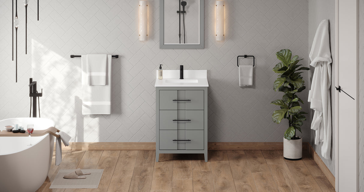 Jeffrey Alexander Katara 24" Grey Single Sink Bathroom Vanity with White Quartz Top - 8 in. Widespread Faucet Top - VKITKAT24GRWQR1 product image 6