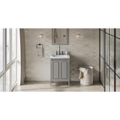 Jeffrey Alexander Percival 24" Grey Single Sink Bathroom Vanity with White Carrara Marble Top - 8 in. Widespread Faucet Top