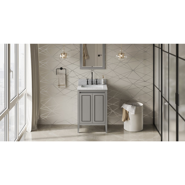 Jeffrey Alexander Percival 24" Grey Single Sink Bathroom Vanity with White Carrara Marble Top - 8 in. Widespread Faucet Top