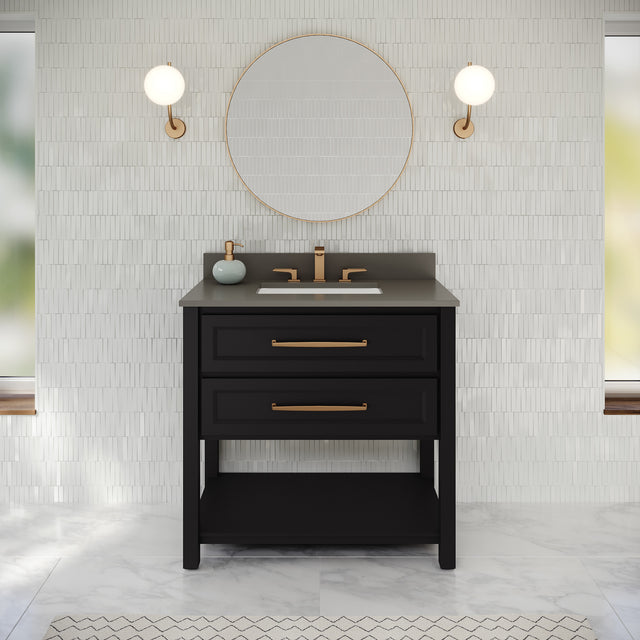 Jeffrey Alexander Kipling 37" Black Single Sink Bathroom Vanity with Grey Quartz Top - Single-Hole Faucet Top