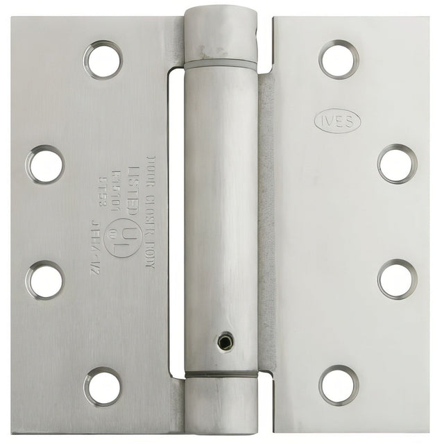Ives 3SP1412652 4-1/2 Inch x 4-1/2 Inch Spring Square Corner Mortise Hinge Satin Chrome