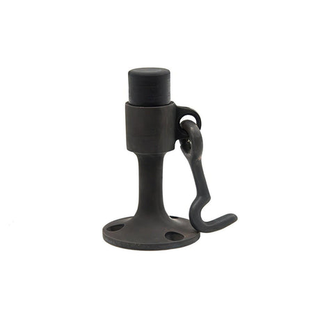Ives WS44910B WS449 Cast Brass or Aluminum Wall Door stop with Manual Hold-Open Hook 5-3/4" Projection Using Wood Screws Oil Rubbed Bronze