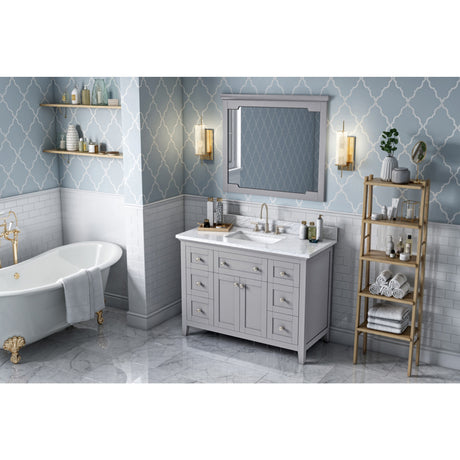 Jeffrey Alexander Chatham 48" Grey Single Sink Bathroom Vanity with White Carrara Marble Top - 8 in. Widespread Faucet Top
