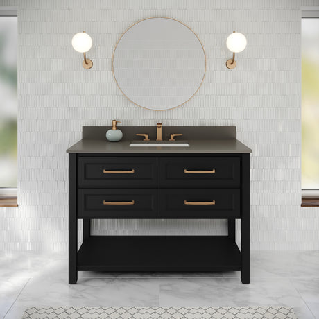 Jeffrey Alexander Kipling 49" Black Single Sink Bathroom Vanity with Grey Quartz Top - Single-Hole Faucet Top