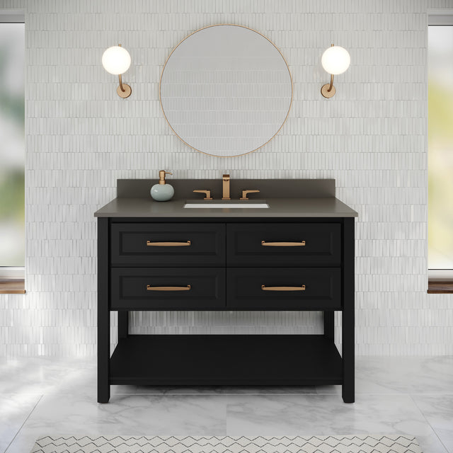Jeffrey Alexander Kipling 49" Black Single Sink Bathroom Vanity with Grey Quartz Top - Single-Hole Faucet Top