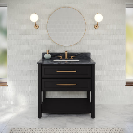 Jeffrey Alexander Kipling 37" Black Single Sink Bathroom Vanity with Grey Marble Top - Single-Hole Faucet Top