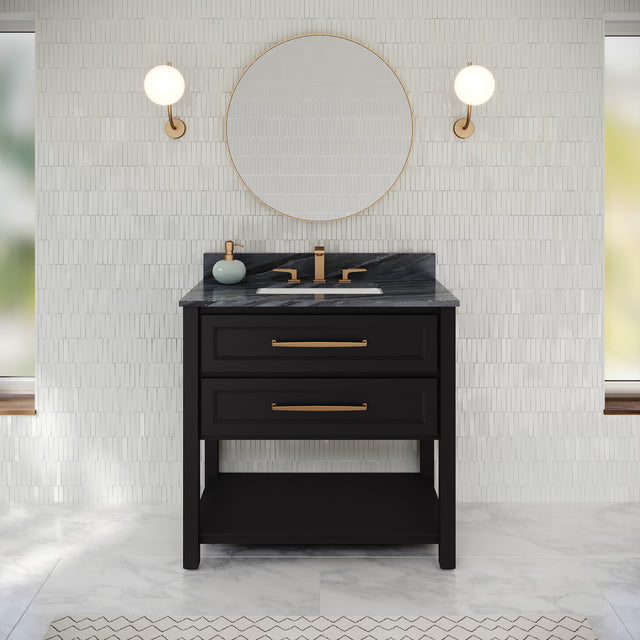 Jeffrey Alexander Kipling 37" Black Single Sink Bathroom Vanity with Grey Marble Top - Single-Hole Faucet Top