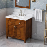Jeffrey Alexander Chatham 36" Chocolate Single Sink Bathroom Vanity with White Carrara Marble Top - 8 in. Widespread Faucet Top product image 2