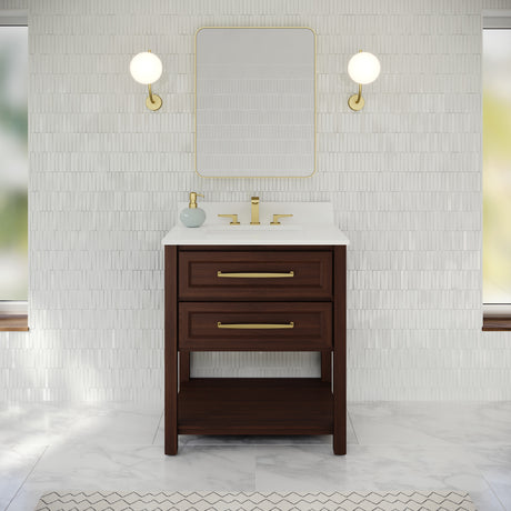 Jeffrey Alexander Kipling 31" Dark Walnut Single Sink Bathroom Vanity with White Quartz Top - Single-Hole Faucet Top - VKITKIP30DWWQR