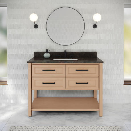 Jeffrey Alexander Kipling 49" Natural Oak Single Sink Bathroom Vanity with Blue Limestone Top - Single-Hole Faucet Top