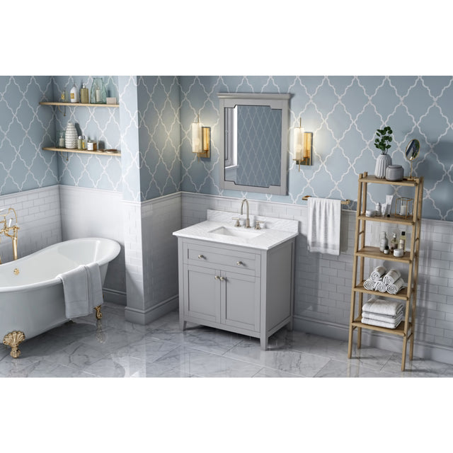 Jeffrey Alexander Chatham 36" Grey Single Sink Bathroom Vanity with White Carrara Marble Top - 8 in. Widespread Faucet Top