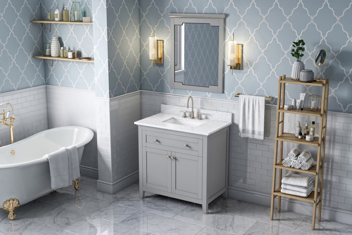 Jeffrey Alexander Chatham 36" Grey Single Sink Bathroom Vanity with White Carrara Marble Top - 8 in. Widespread Faucet Top product image 7