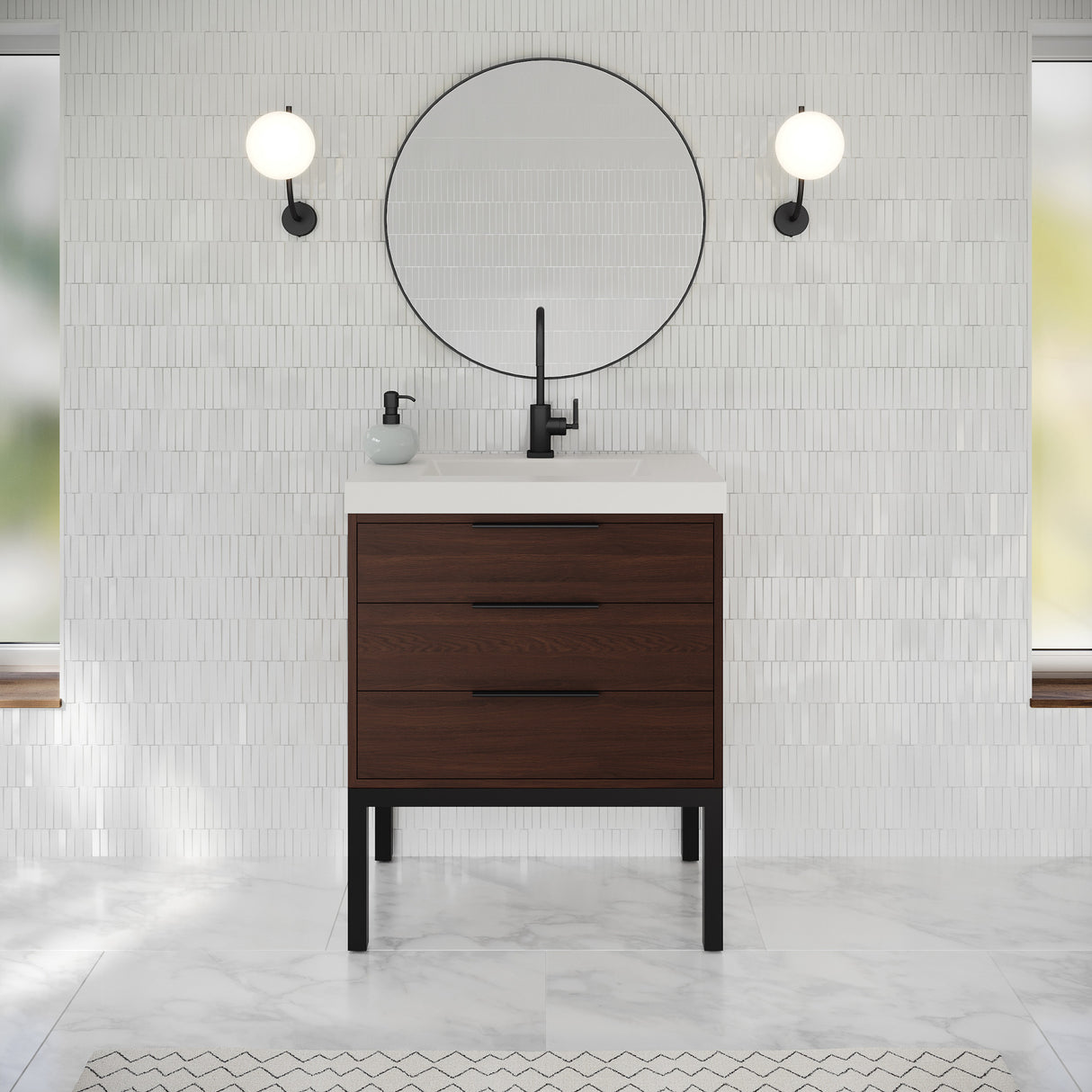 Jeffrey Alexander Gardner 31" Dark Walnut Single Sink Bathroom Vanity with White Resin Top - Single-Hole Faucet Top - VKGAR30DWSQRE product image 2