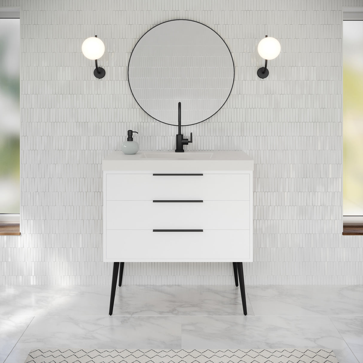 Jeffrey Alexander Gardner 37" White Single Sink Bathroom Vanity with White Resin Top - Single-Hole Faucet Top - VKGAR36WHPRE product image 2