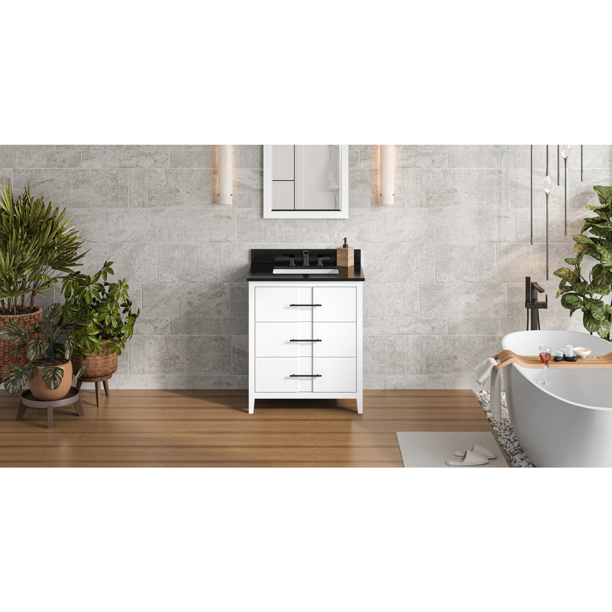 Jeffrey Alexander Katara 30" White Single Sink Bathroom Vanity with Black Granite Top - 8 in. Widespread Faucet Top