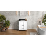 Jeffrey Alexander Katara 30" White Single Sink Bathroom Vanity with Black Granite Top - 8 in. Widespread Faucet Top