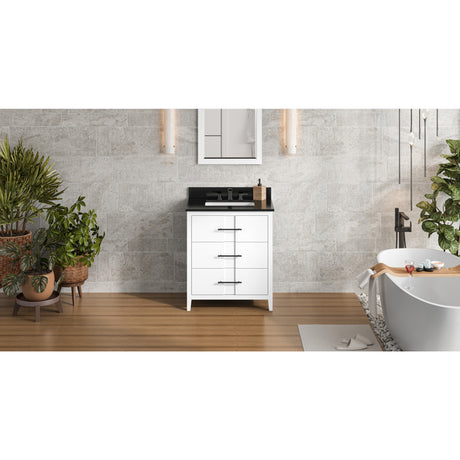 Jeffrey Alexander Katara 30" White Single Sink Bathroom Vanity with Black Granite Top - 8 in. Widespread Faucet Top