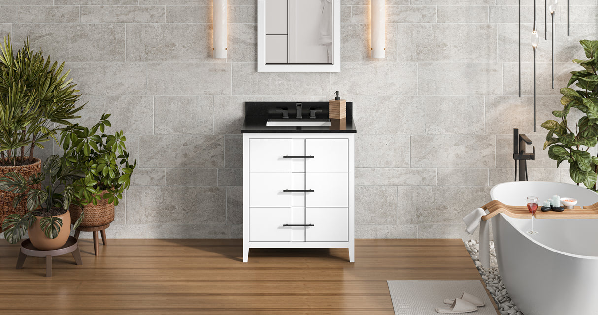 Jeffrey Alexander Katara 30" White Single Sink Bathroom Vanity with Black Granite Top - 8 in. Widespread Faucet Top product image 6