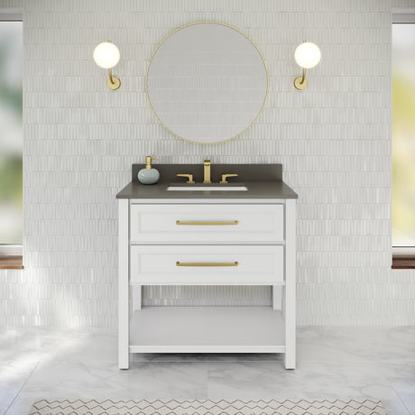 Jeffrey Alexander Kipling 37" White Single Sink Bathroom Vanity with Grey Quartz Top - Single-Hole Faucet Top