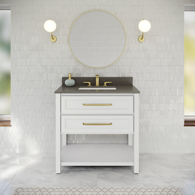 Jeffrey Alexander Kipling 37" White Single Sink Bathroom Vanity with Grey Quartz Top - Single-Hole Faucet Top