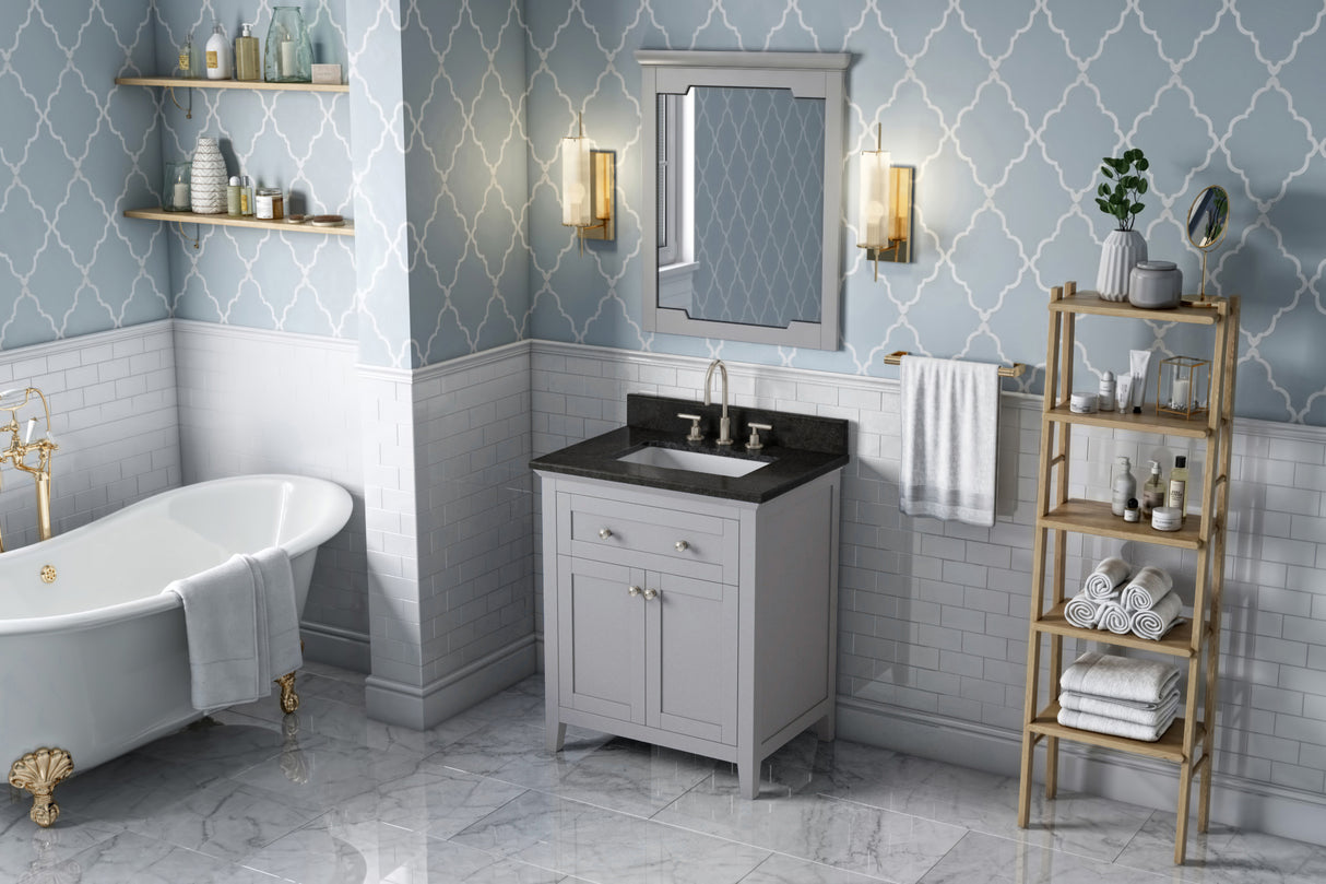 Jeffrey Alexander Chatham 30" Grey Single Sink Bathroom Vanity with Black Granite Top - 8 in. Widespread Faucet Top product image 7
