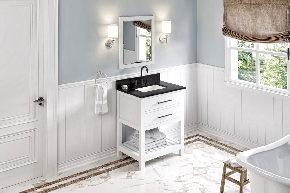 Jeffrey Alexander Wavecrest 30" White Single Sink Bathroom Vanity with Black Granite Top - 8 in. Widespread Faucet Top product image 7