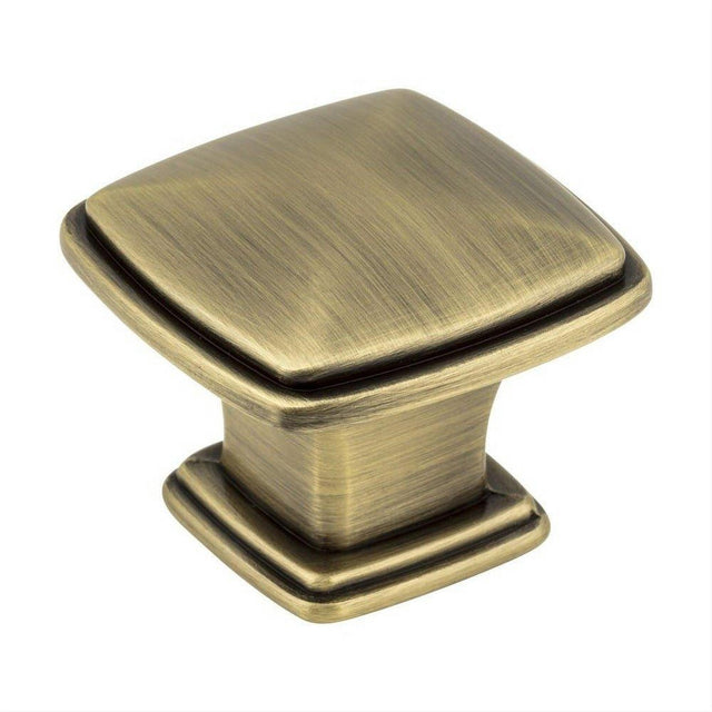 Jeffrey Alexander 1091AB 1091 Milan 1 1-3/16" Zinc Plain Square Cabinet Knob Brushed Antique Brass