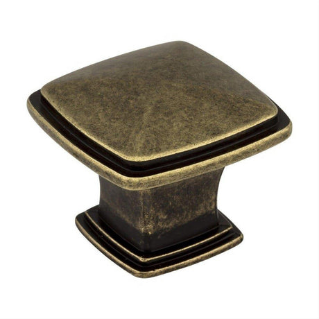 Jeffrey Alexander 1091AEM 1091 Milan 1 1-3/16" Zinc Plain Square Cabinet Knob Distressed Antique Brass