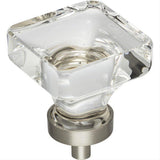 Jeffrey Alexander G140L-SN Harlow 1-3/8" Zinc Large Square Glass Cabinet Knob Satin Nickel