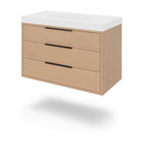 Jeffrey Alexander Gardner 37" Natural Oak Single Sink Bathroom Vanity with White Resin Top - Single-Hole Faucet Top - VKGAR36NORE
