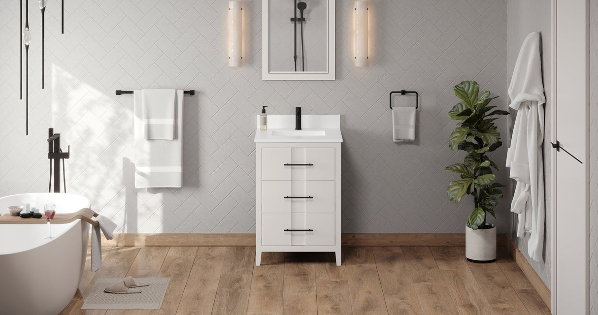 Jeffrey Alexander Katara 24" White Single Sink Bathroom Vanity with White Quartz Top - 8 in. Widespread Faucet Top - VKITKAT24WHWQR1