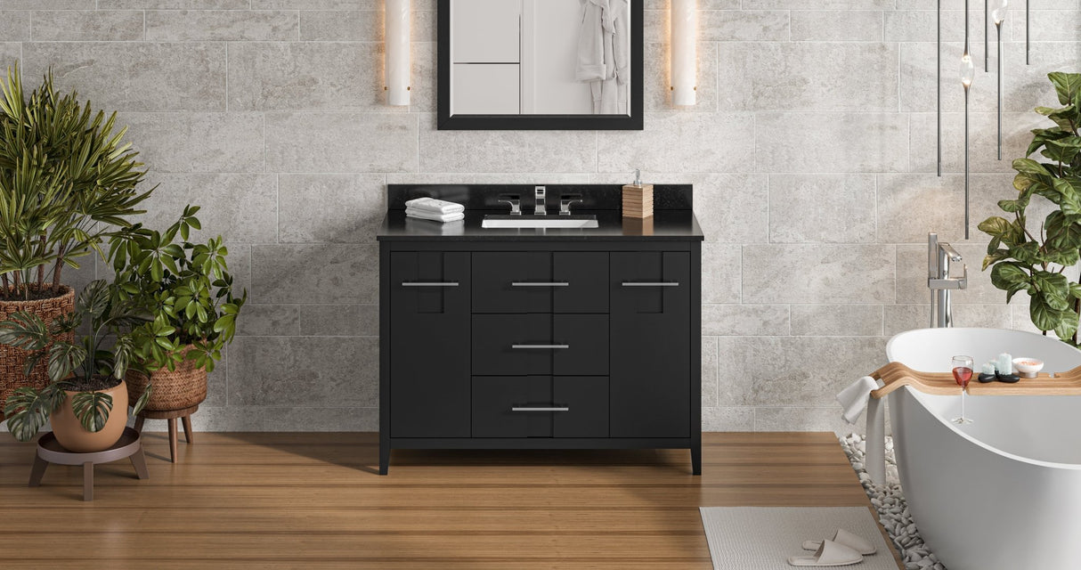 Jeffrey Alexander VKITKAT48BKBGR Katara 48" Black Single Sink Bathroom Vanity with Black Granite Top - 8 in. Widespread Faucet Top
