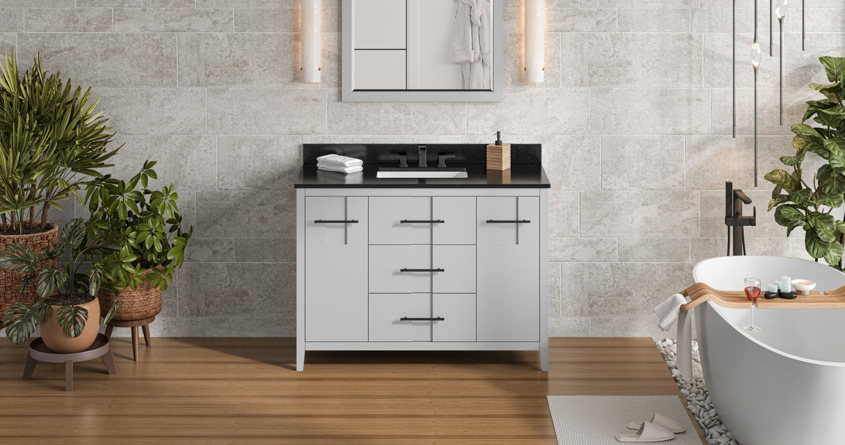 Jeffrey Alexander VKITKAT48GRBGR Katara 48" Grey Single Sink Bathroom Vanity with Black Granite Top - 8 in. Widespread Faucet Top
