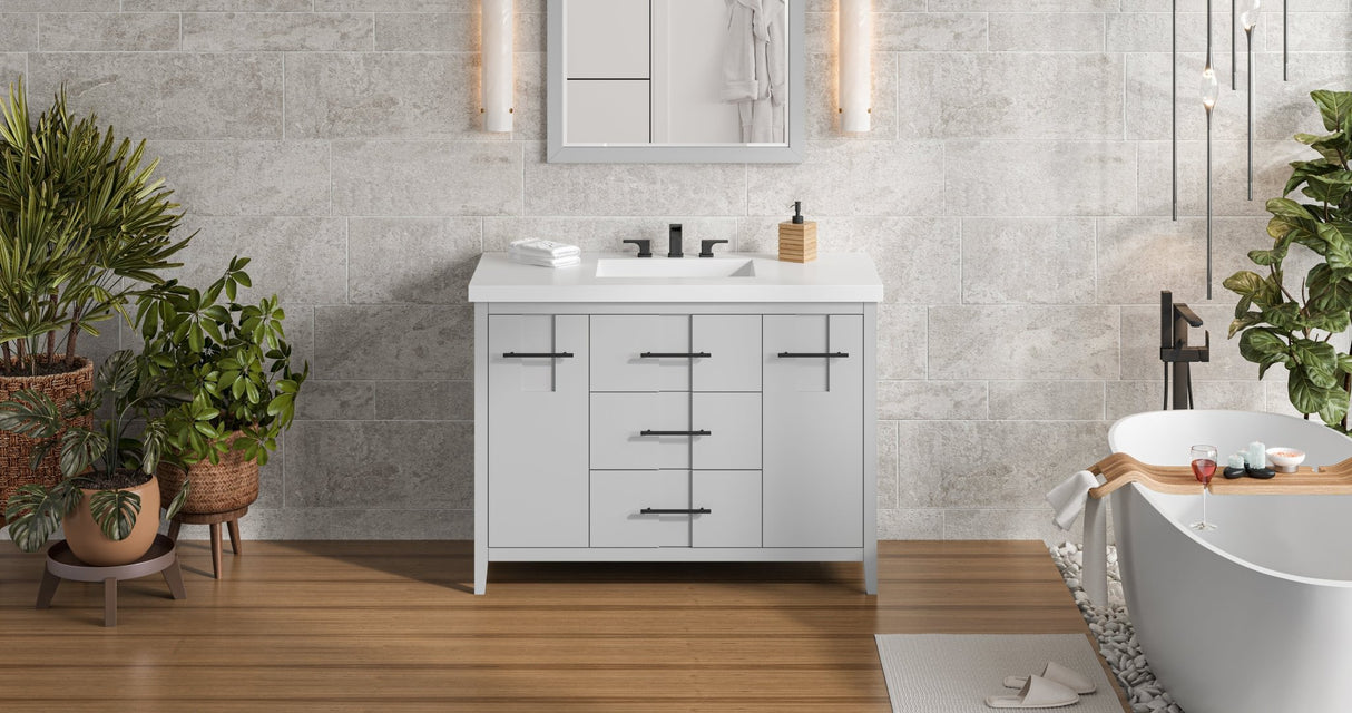 Jeffrey Alexander VKITKAT48GRRER Katara 49" Grey Single Sink Bathroom Vanity with White Resin Top - 8 in. Widespread Faucet Top