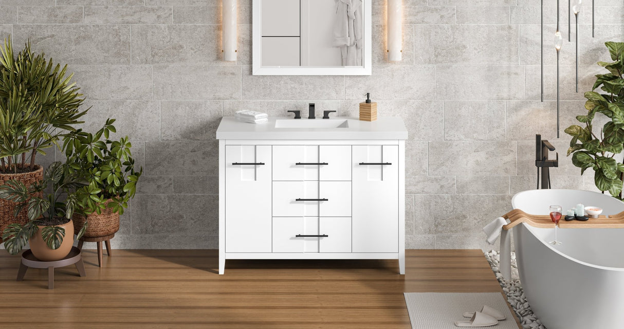 Jeffrey Alexander VKITKAT48WHRER Katara 49" White Single Sink Bathroom Vanity with White Resin Top - 8 in. Widespread Faucet Top
