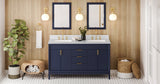 Jeffrey Alexander VKITTHE60BLWCR Theodora 60" Hale Blue Double Sink Bathroom Vanity with White Carrara Marble Top - 8 in. Widespread Faucet Top