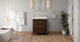 Jeffrey Alexander VKITKAT30DWRER Katara 30" Dark Walnut Single Sink Bathroom Vanity with White Resin Top - 8 in. Widespread Faucet Top