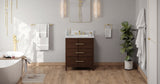 Jeffrey Alexander VKITKAT30DWWCR Katara 30" Dark Walnut Single Sink Bathroom Vanity with White Carrara Marble Top - 8 in. Widespread Faucet Top